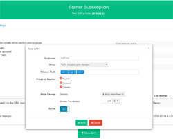 Die Weboberfläche TLD-List, auf der Sie Alarme erstellen und konfigurieren können.