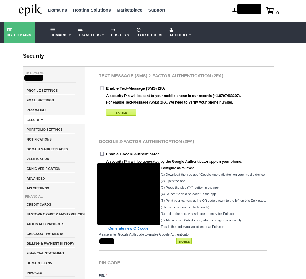 Epik Two-Factor Authentication setup